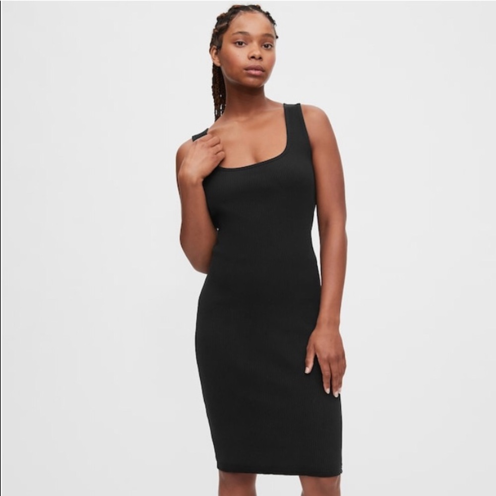 Gap ribbed black midi tank dress knit bodycon